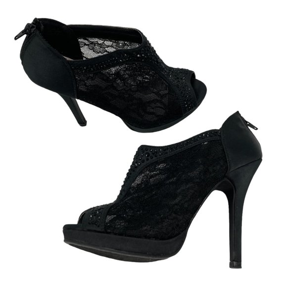 deb Black Rhinestone Lace Open Toe Stiletto Booties - Picture 5 of 13